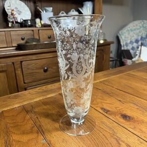 Viking Prelude Etched Vase 10.75" Tall New Martinsville Clear Glass